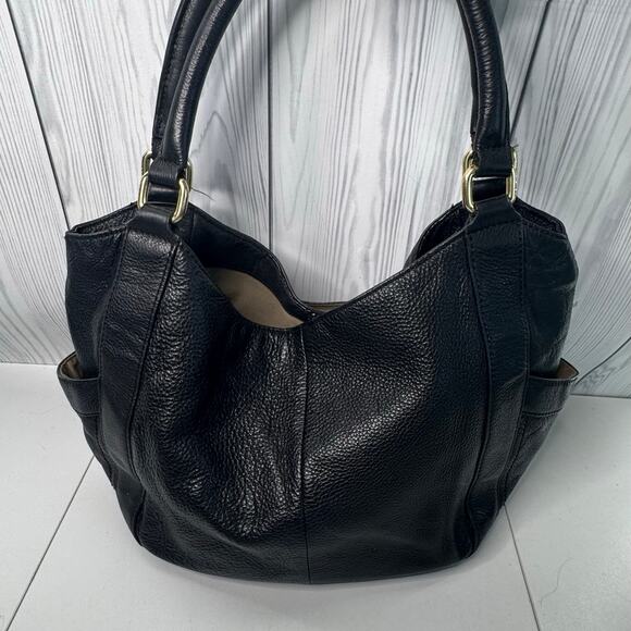 Y2K J.Crew Black Pebbled Soft Leather Slouchy Hobo Shoulder Bag Gold Pockets - Picture 2 of 10